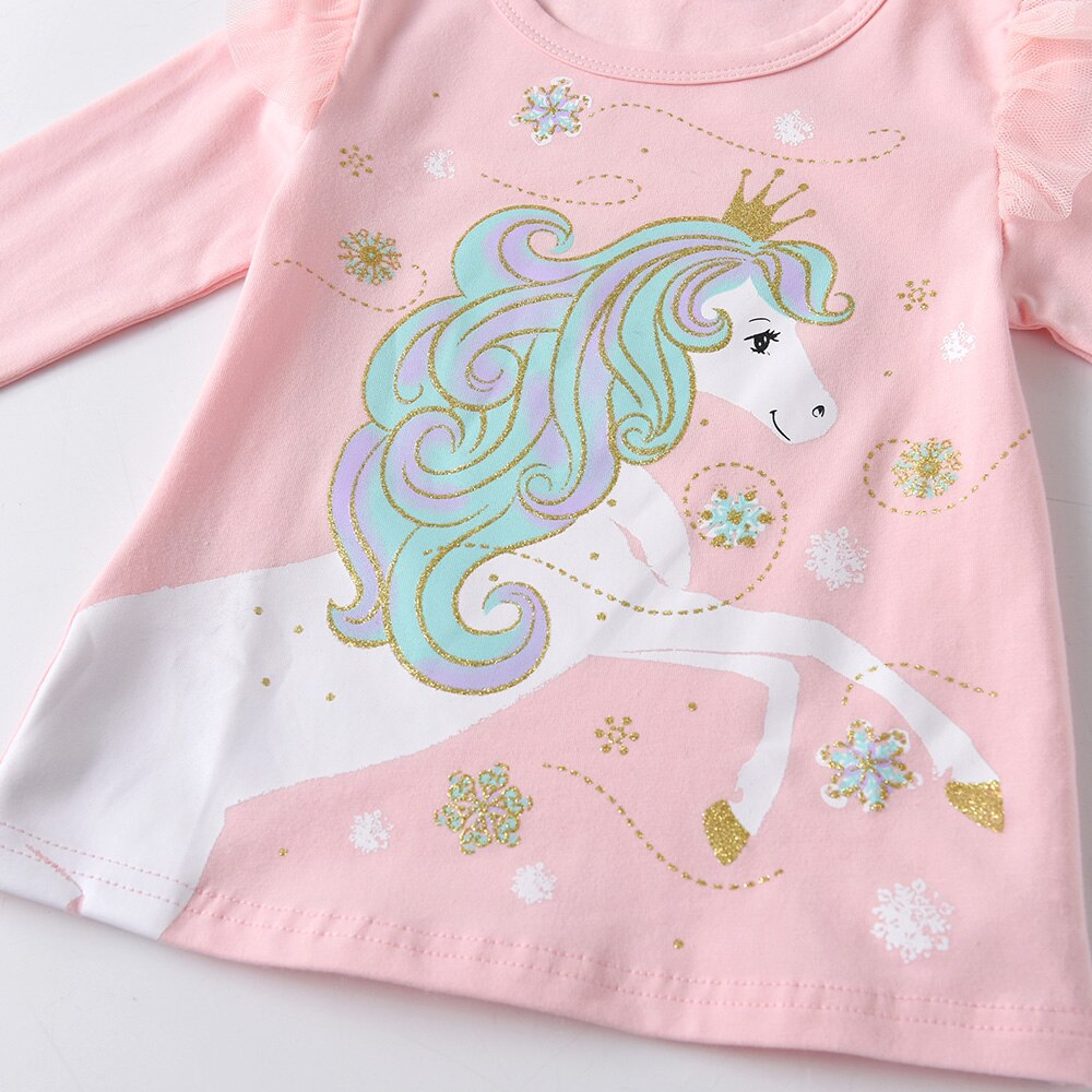 Cartoon Unicorn Pattern Girl Toddler Cotton T shirt Fall Long Sleeve Tops