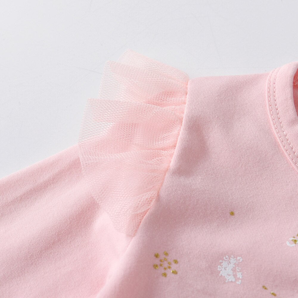 Cartoon Unicorn Pattern Girl Toddler Cotton T shirt Fall Long Sleeve Tops