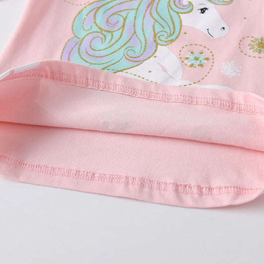 Cartoon Unicorn Pattern Girl Toddler Cotton T shirt Fall Long Sleeve Tops