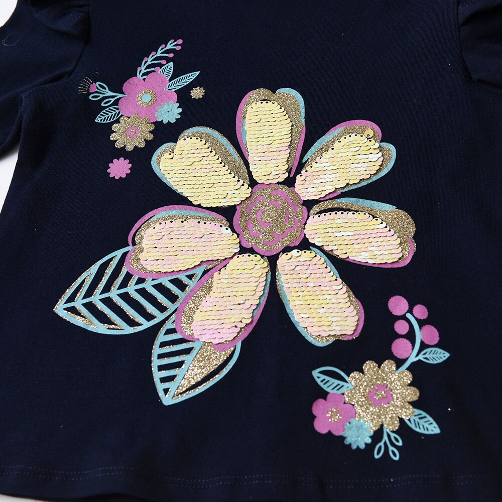 Colorful Flower Girl Toddler Cotton Long Sleeve T-shirt Flower Sequins Girl Tops