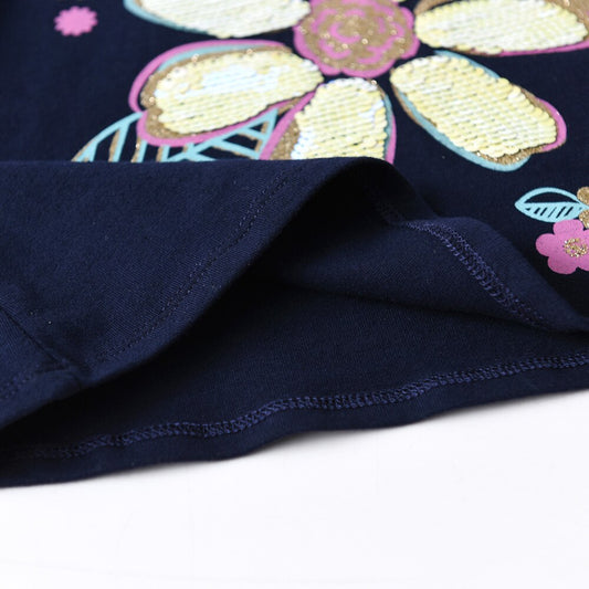 Colorful Flower Girl Toddler Cotton Long Sleeve T-shirt Flower Sequins Girl Tops