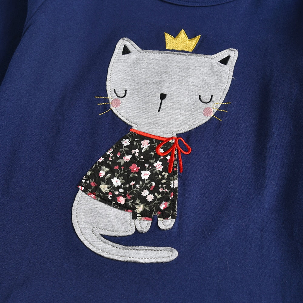 Flower Lovely Cat Girl Toddler Cotton T-Shirt Autumn Winter Long Sleeve Tops