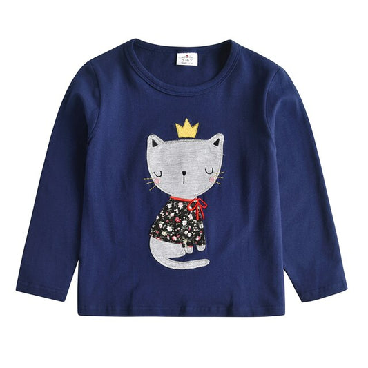 Flower Lovely Cat Girl Toddler Cotton T-Shirt Autumn Winter Long Sleeve Tops