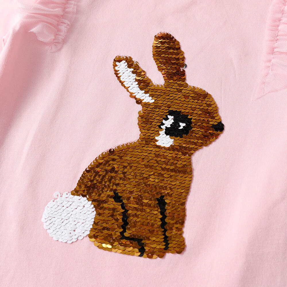 VIKITA Girls Long Sleeve Autumn T-shirts Rabbit Unicorn Butterfly Cartoon Tops for Baby Girls Clothes Sequined Tshirt 3-8Yrs