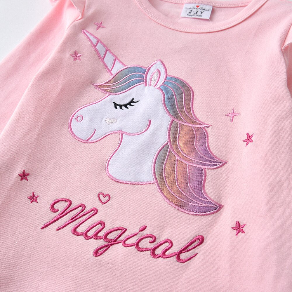 Magical Unicorn Pattern Girl Toddler Cotton Long Sleeve T-Shirt Top