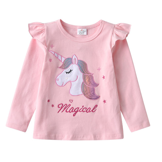 Magical Unicorn Pattern Girl Toddler Cotton Long Sleeve T-Shirt Top