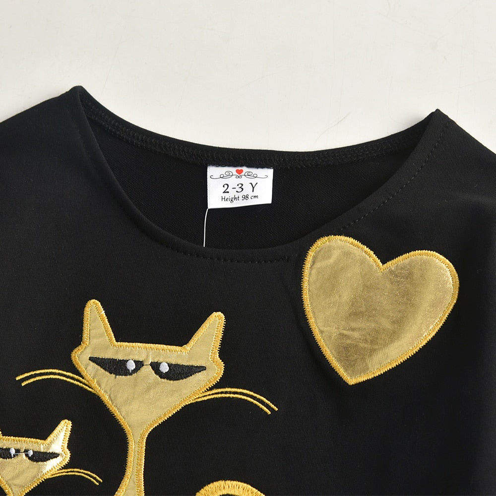 Gold Fox Pattern Girl Toddler Long Sleeve Cotton Halloween Animal T-Shirt