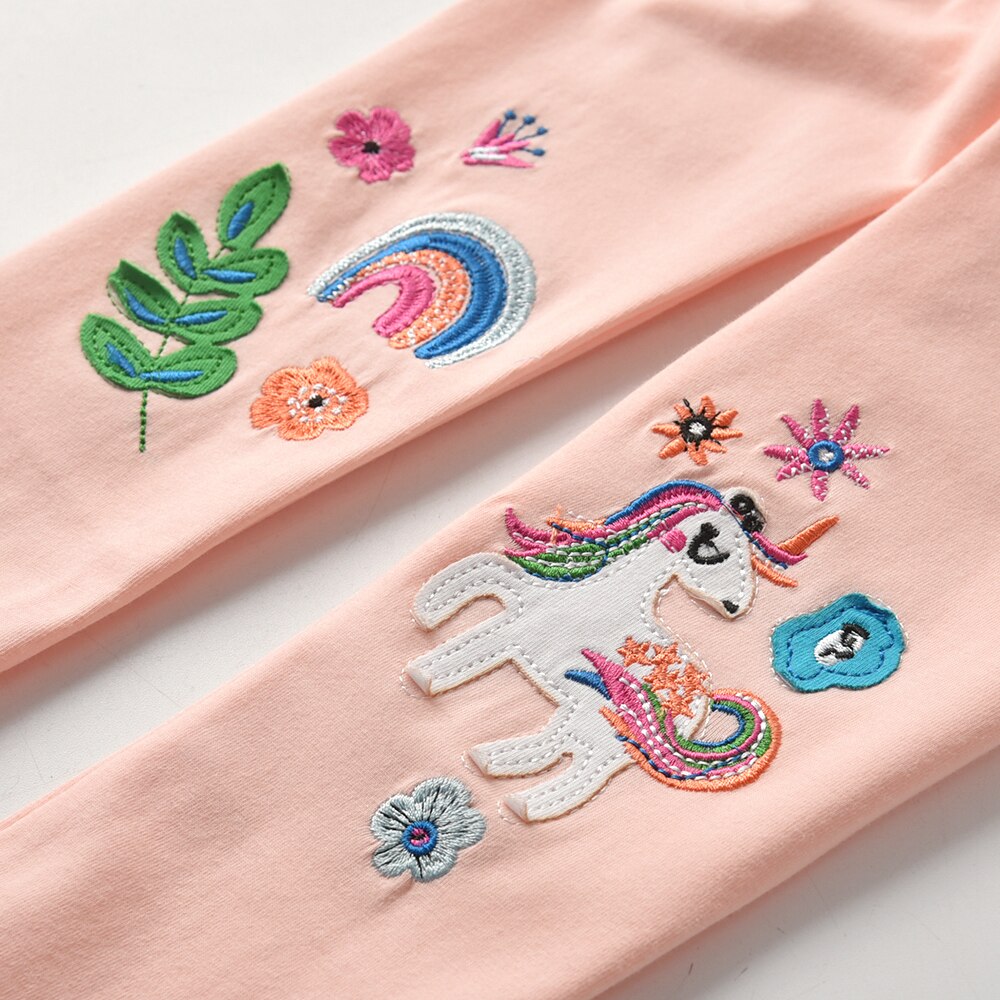 Unicorn Embroidery Girl Toddler Pants Cotton Leggings Elastic Slim Trousers