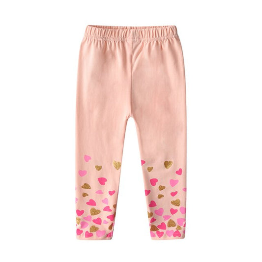 Love Hearts Print Spring Autumn Trousers for Girl Toddler Slim Elastic Trousers Cotton Pencil Pants
