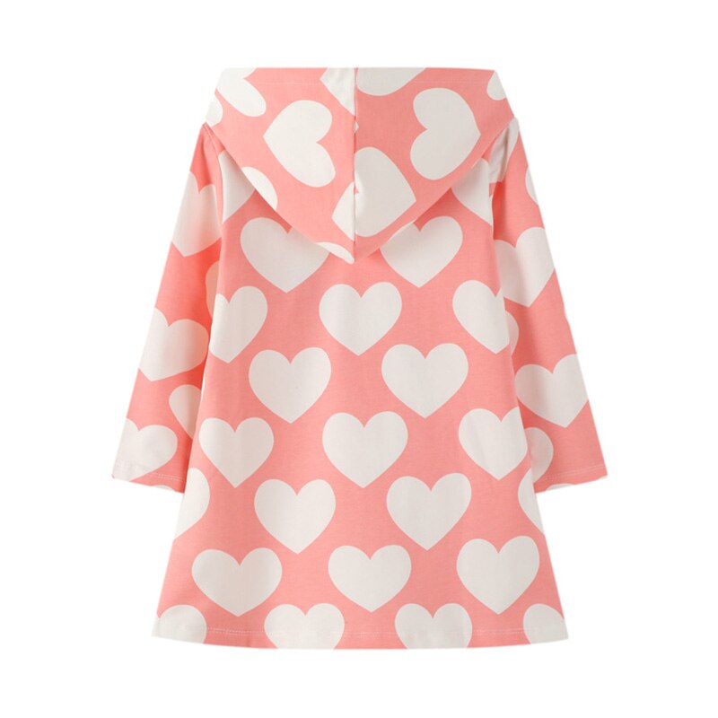 Love Heart Pattern Girls Toddler Hooded Dress Cotton A Line Hoodie Dress