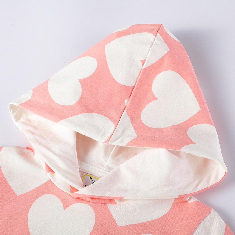 Love Heart Pattern Girls Toddler Hooded Dress Cotton A Line Hoodie Dress