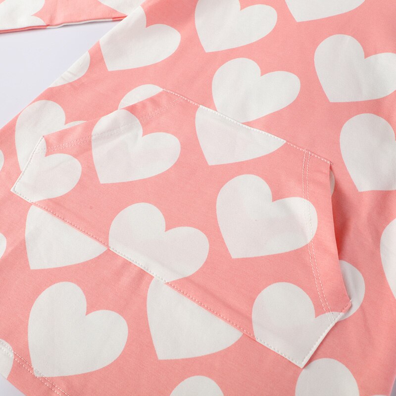 Love Heart Pattern Girls Toddler Hooded Dress Cotton A Line Hoodie Dress