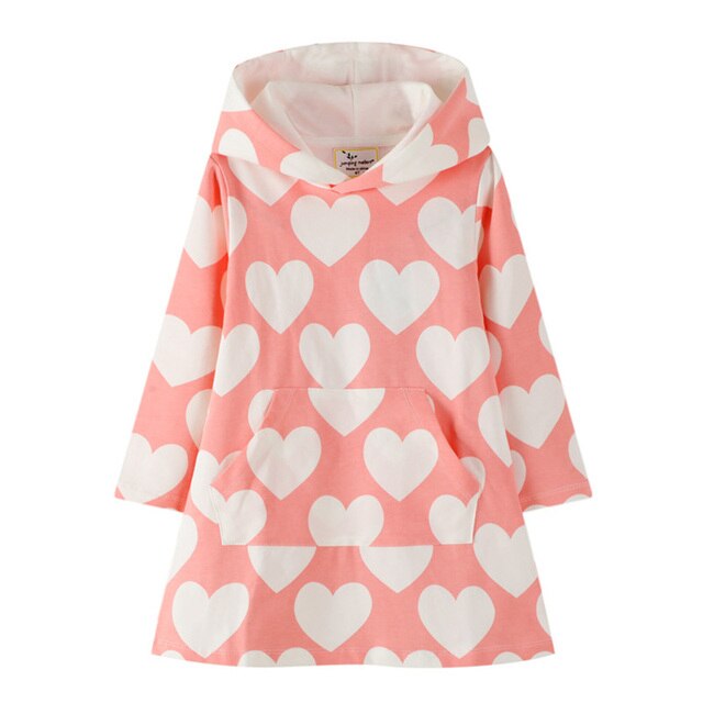 Love Heart Pattern Girls Toddler Hooded Dress Cotton A Line Hoodie Dress