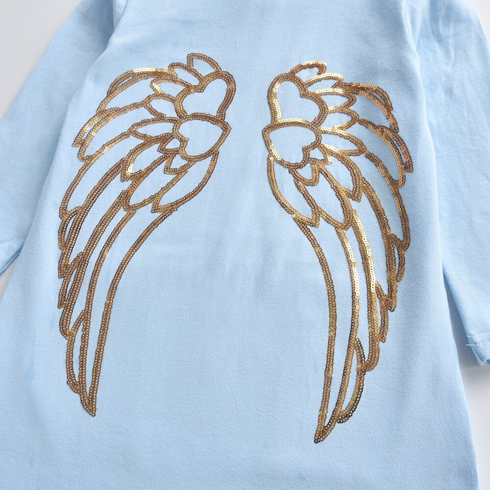Angle Wing Sequins Girl Toddler Winter Cotton Hooded Dress