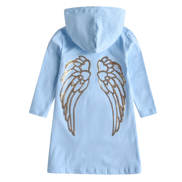 Angle Wing Sequins Girl Toddler Winter Cotton Hooded Dress