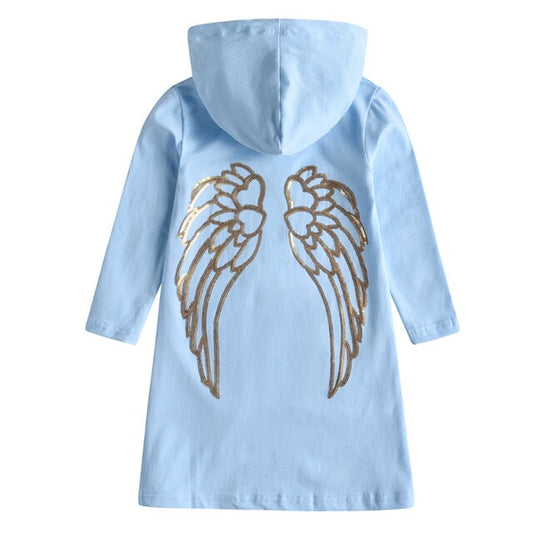 Angle Wing Sequins Girl Toddler Winter Cotton Hooded Dress
