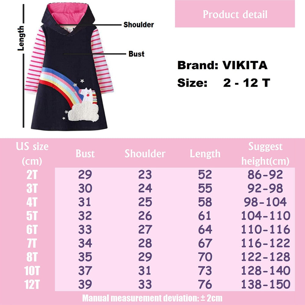 Unicorn & Rainbow Cotton A Line Girl Toddler Hooded Dress