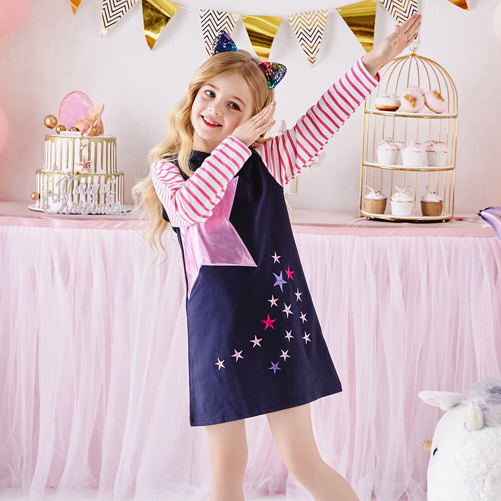 Girls Toddler Hooded Dress Star Embroidery Vestidos for Autumn Dresses