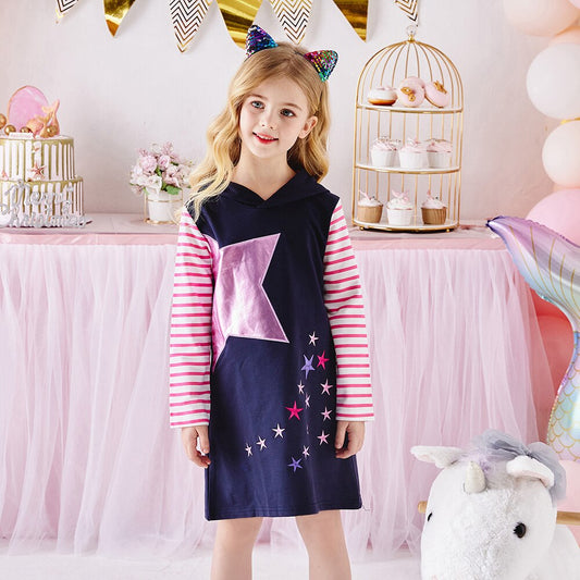 Girls Toddler Hooded Dress Star Embroidery Vestidos for Autumn Dresses