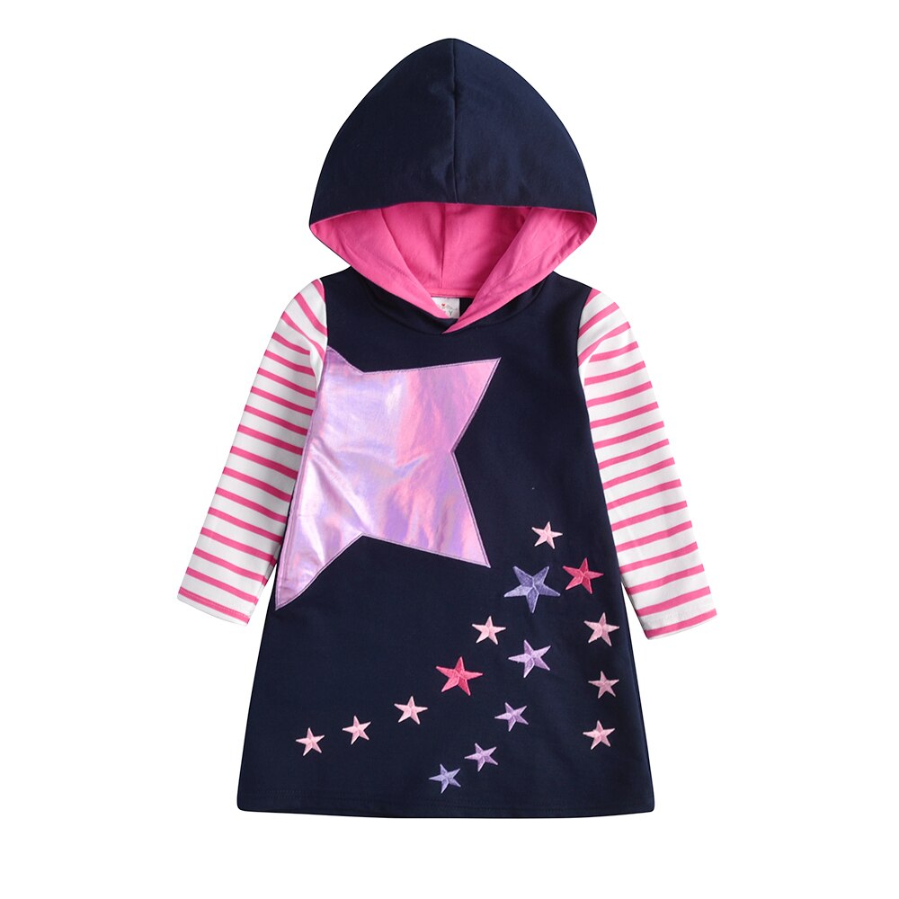 Girls Toddler Hooded Dress Star Embroidery Vestidos for Autumn Dresses