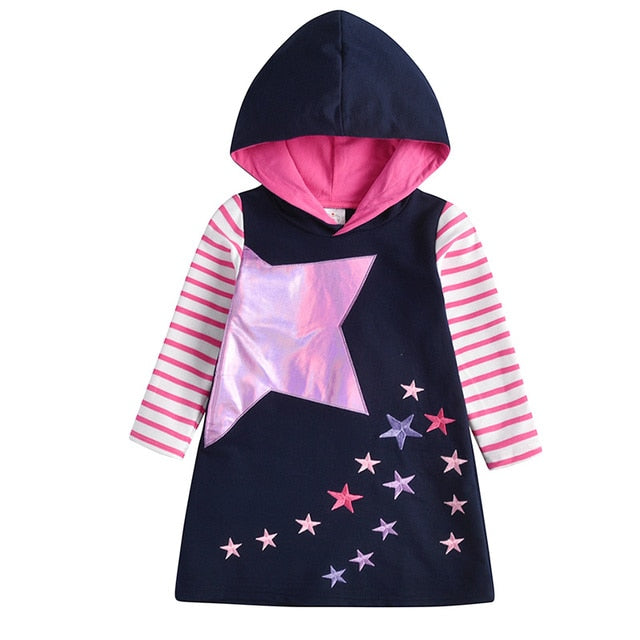 Girls Toddler Hooded Dress Star Embroidery Vestidos for Autumn Dresses