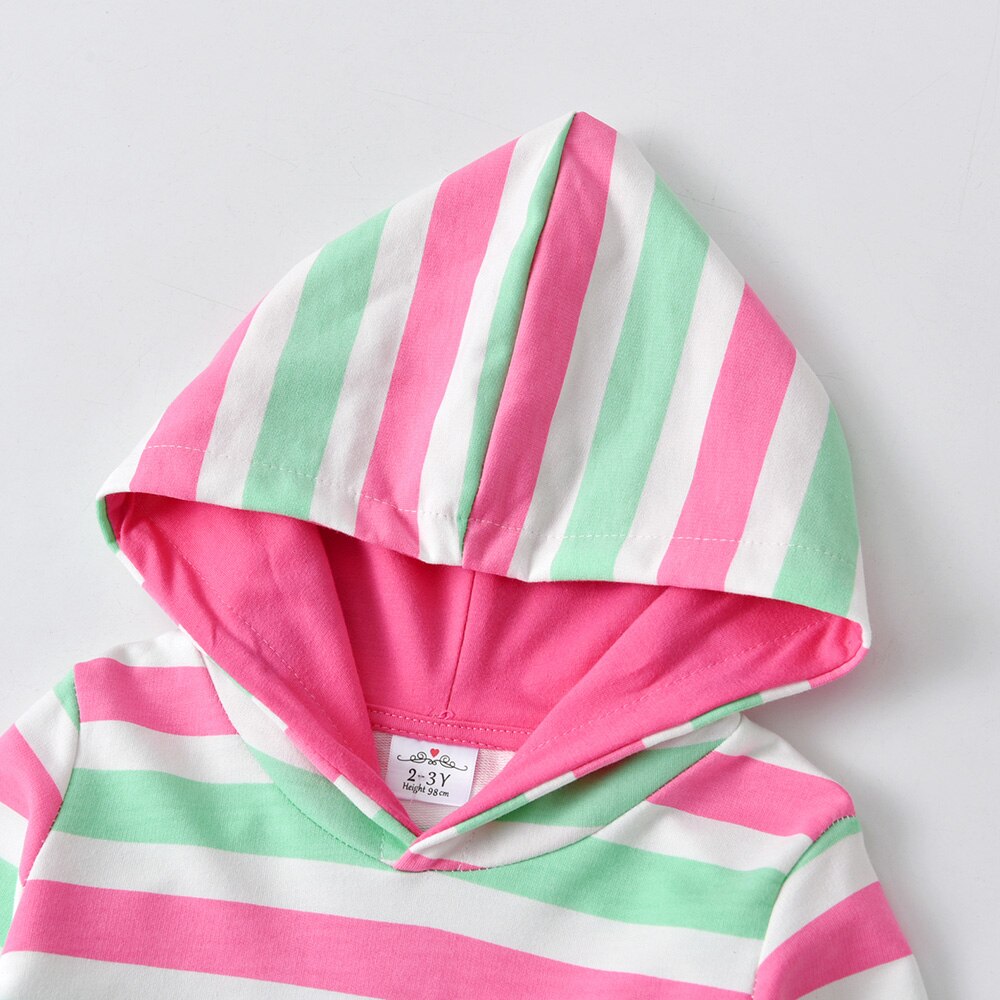 Striped Vestidos Unicorn Girl Toddlers Cotton Hooded Dress