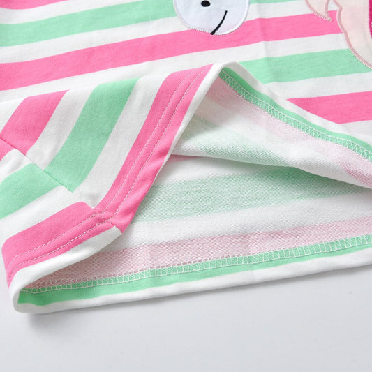 Striped Vestidos Unicorn Girl Toddlers Cotton Hooded Dress
