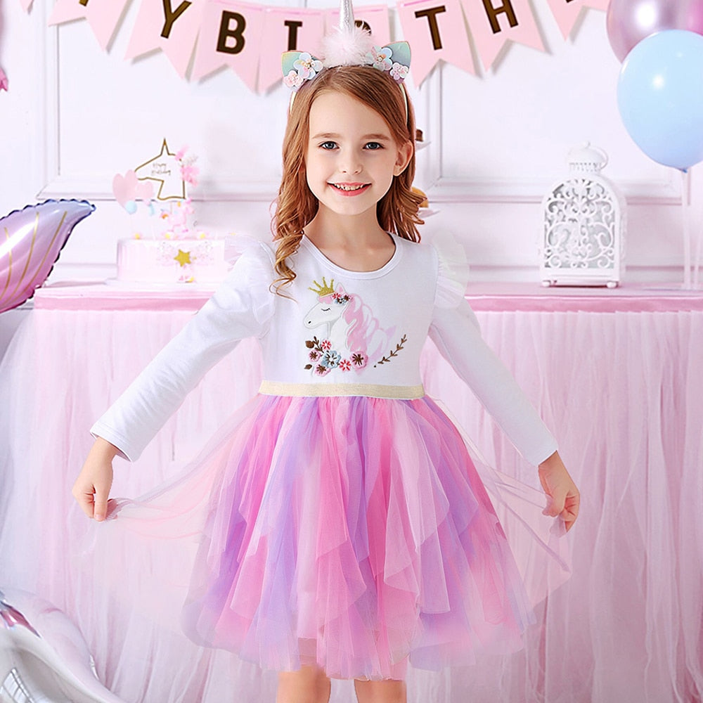 Unicorn with Flower  Toddler Tutu Dress Irregular Tulle Dress