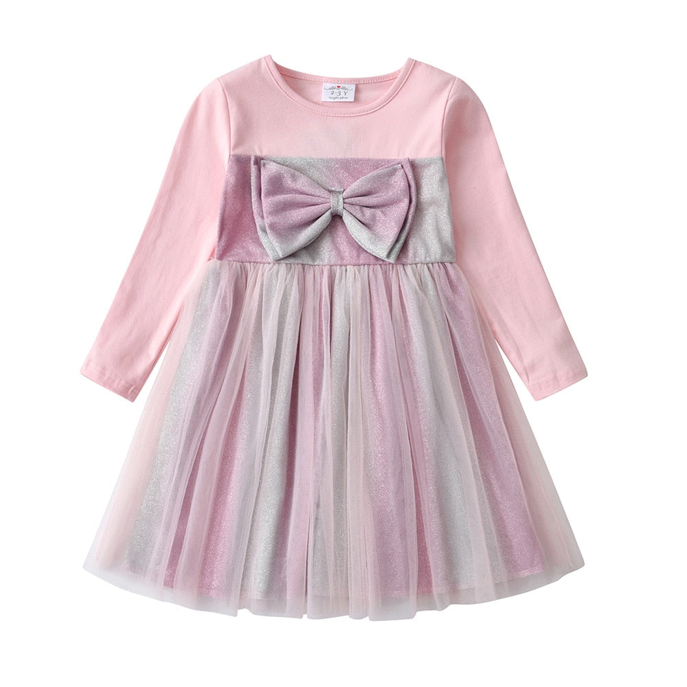 Butterfly Bow Princess Girl Toddler Pink Casual Long Sleeve Tutu Dress