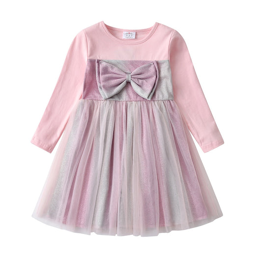 Butterfly Bow Princess Girl Toddler Pink Casual Long Sleeve Tutu Dress
