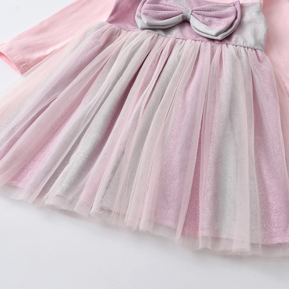 Butterfly Bow Princess Girl Toddler Pink Casual Long Sleeve Tutu Dress