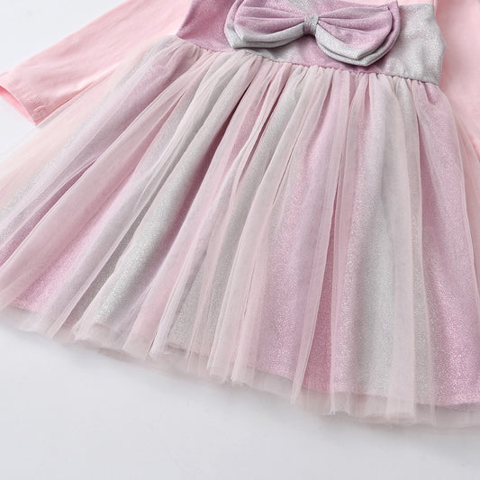 Butterfly Bow Princess Girl Toddler Pink Casual Long Sleeve Tutu Dress
