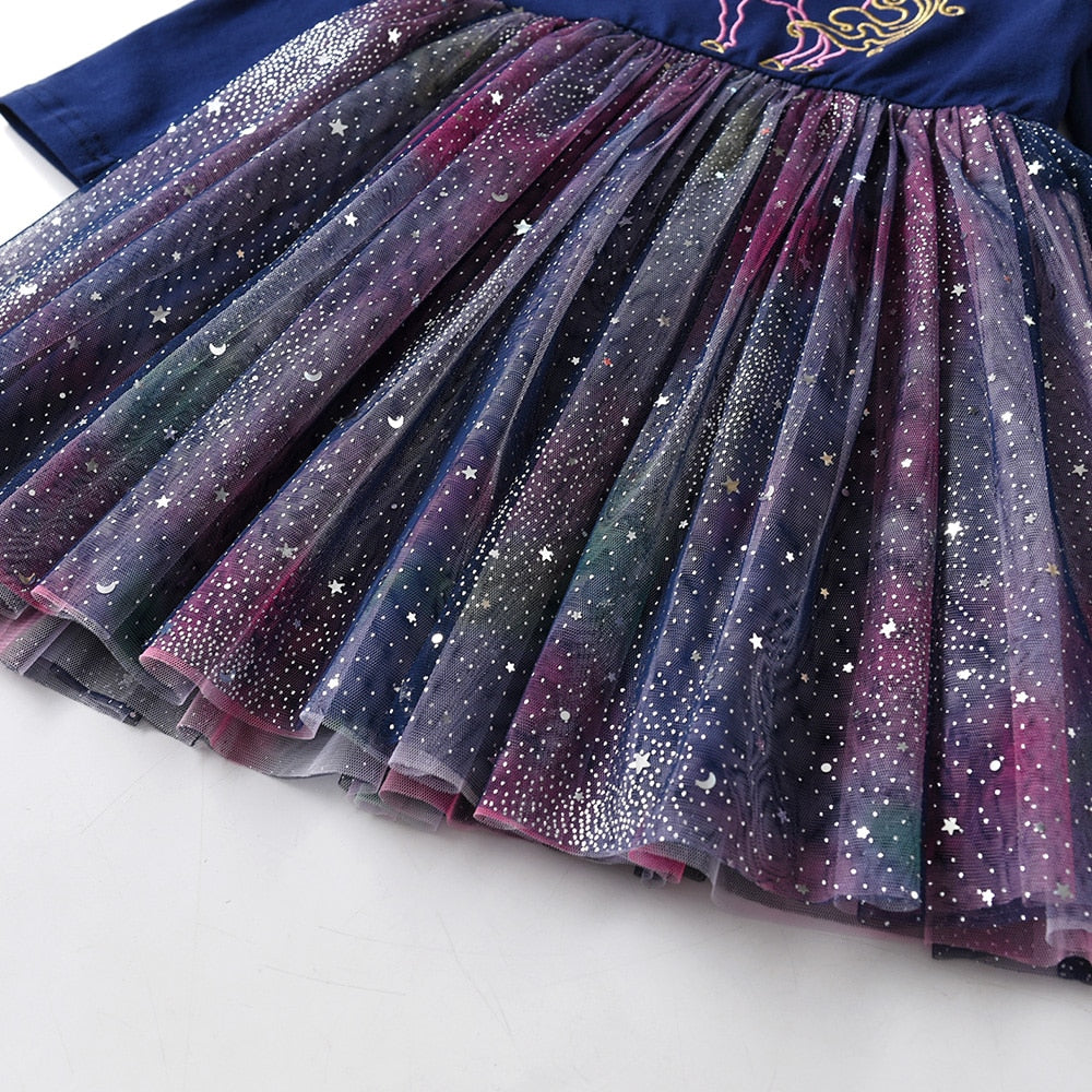 Shape Unicorn Starry Sky Tulle Blue Girl Toddler Tutu Dress for Party Prom Gift