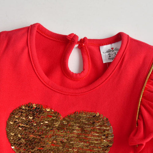 Love Heart Sequins Cotton Gril A Line Long Sleeve Dresses