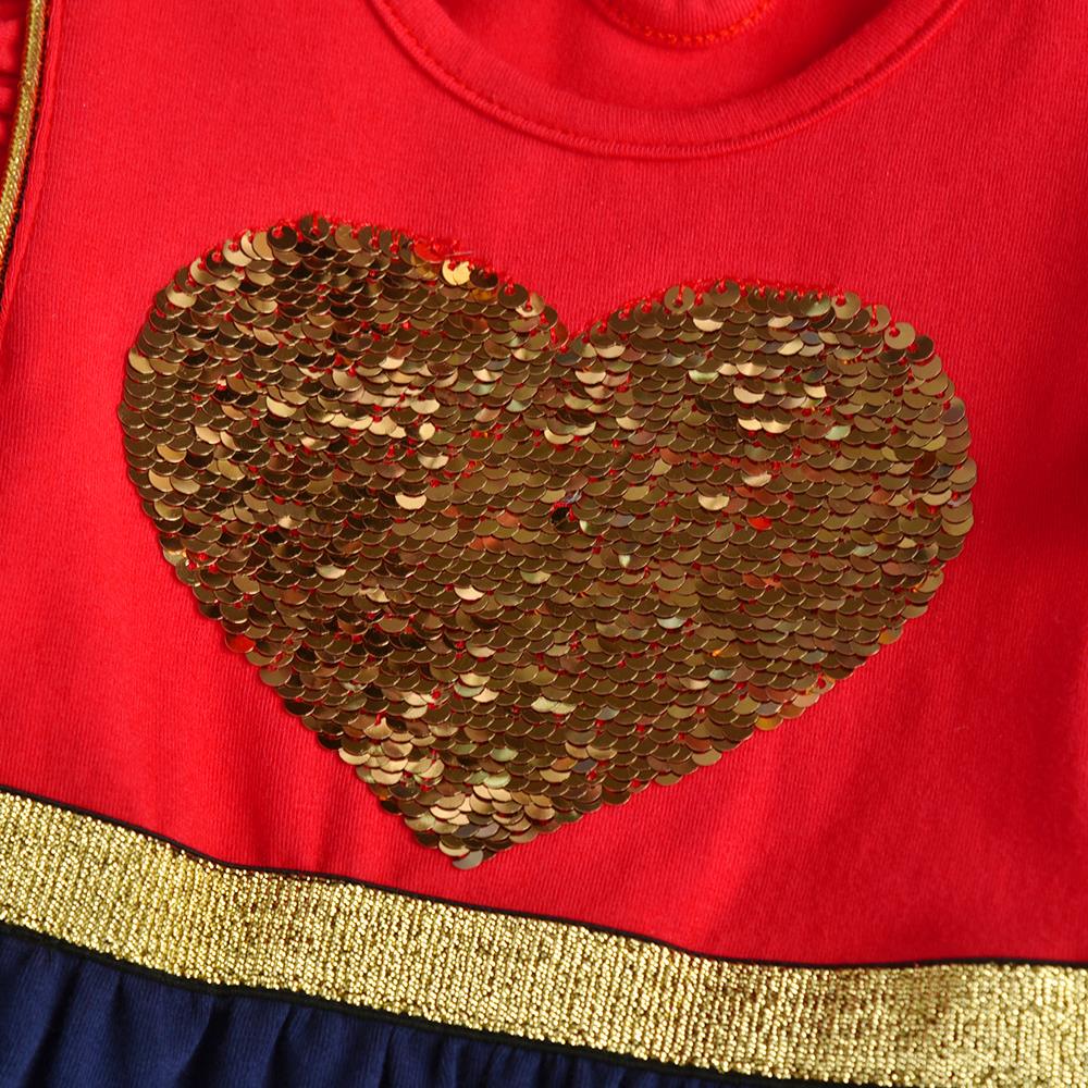 Love Heart Sequins Cotton Gril A Line Long Sleeve Dresses