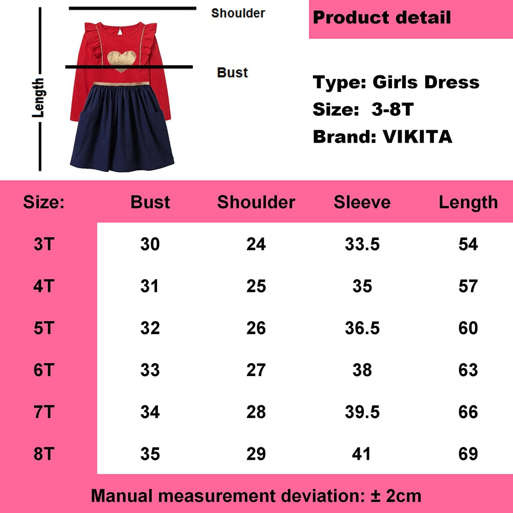 Love Heart Sequins Cotton Gril A Line Long Sleeve Dresses