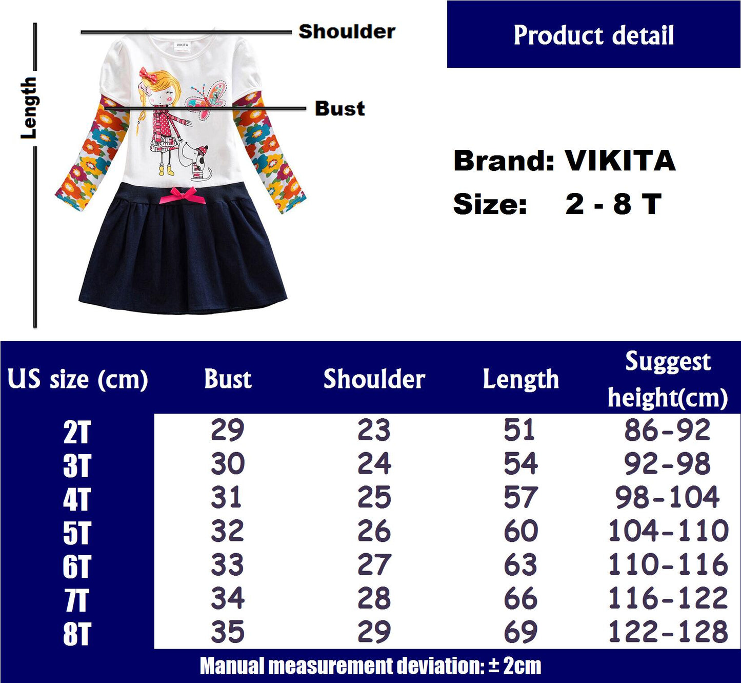Little Girl Pattern Toddler Cotton Long Sleeve Dress