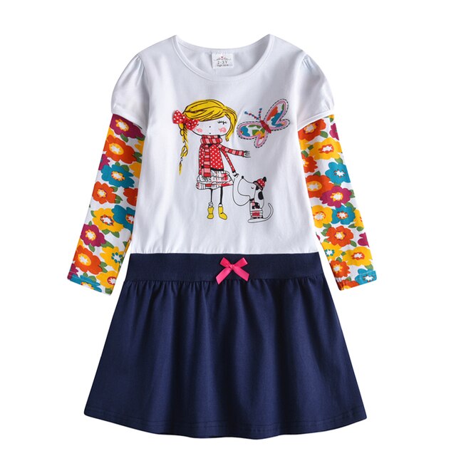 Little Girl Pattern Toddler Cotton Long Sleeve Dress