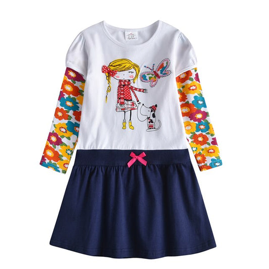 Little Girl Pattern Toddler Cotton Long Sleeve Dress
