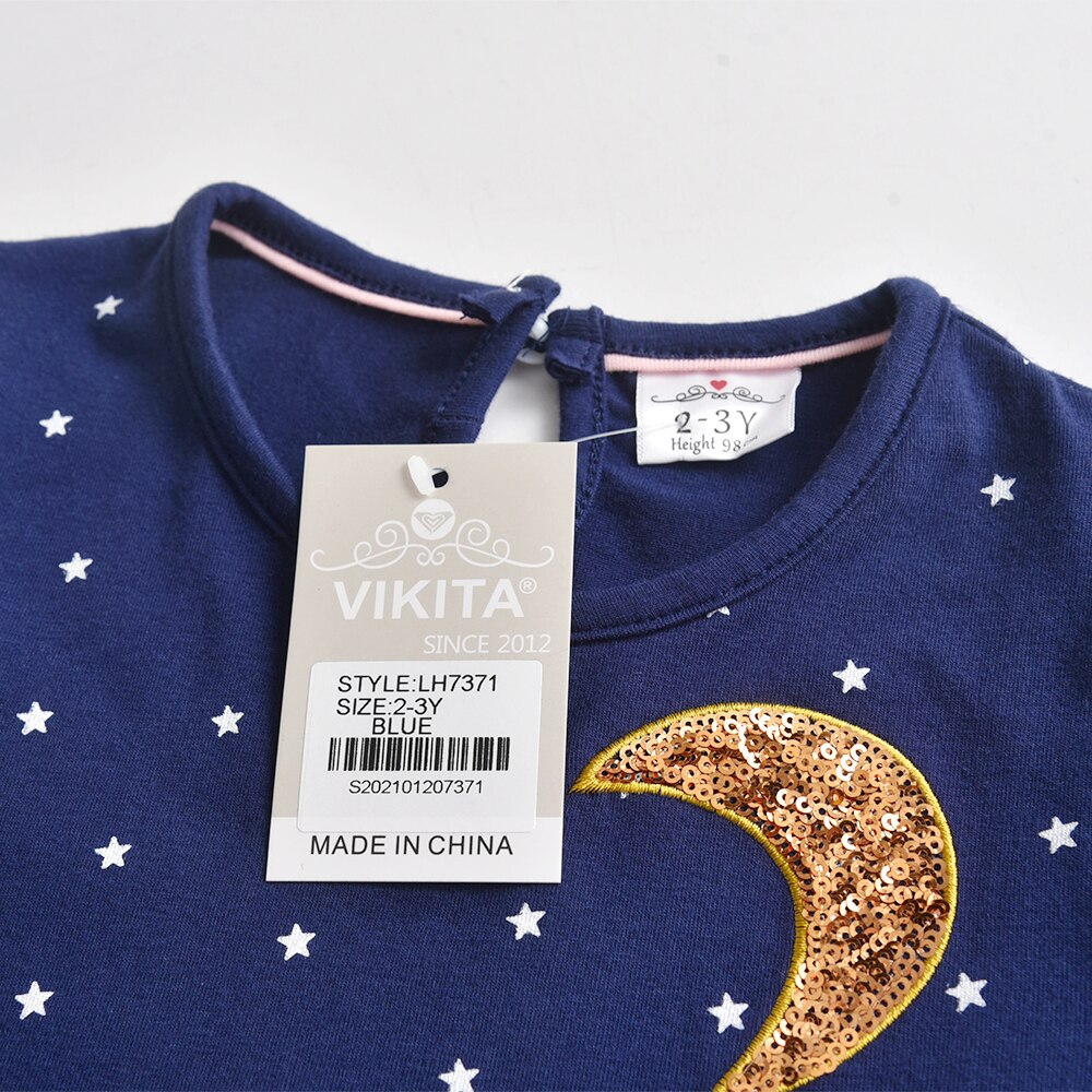 Cute Rabbit & Moon Girl Toddler Long Sleeve Dot Dress