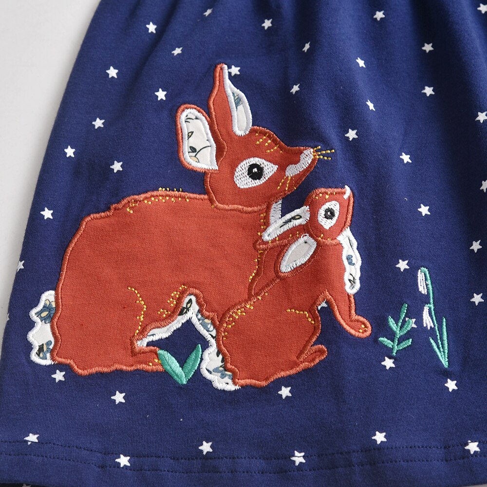 Cute Rabbit & Moon Girl Toddler Long Sleeve Dot Dress