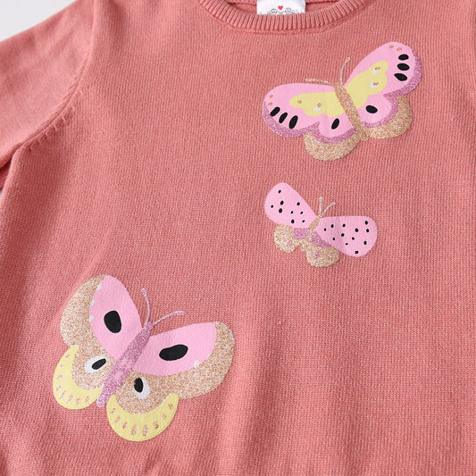 Butterfly Pattern Bot Tulle Girl Toddler Sweater Dress for Winter