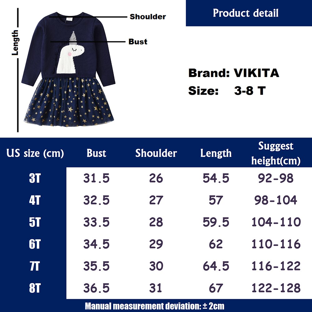 Cartoon Unicorn Star Printed Tulle Girl Toddler Long Sleeve Sweater Dress