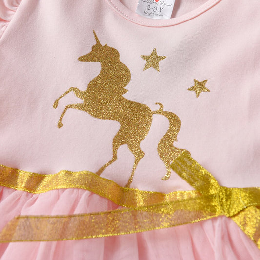 Glitter Unicorn Tutu Dresses Girl Toddler  Long Sleeve Christmas Birthday Party Dress