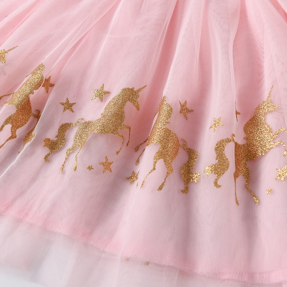 Glitter Unicorn Tutu Dresses Girl Toddler  Long Sleeve Christmas Birthday Party Dress