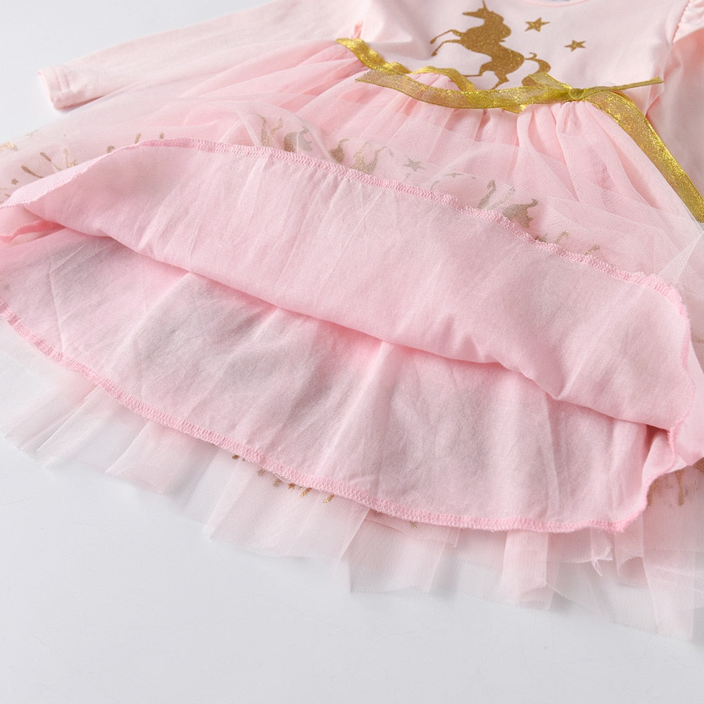 Glitter Unicorn Tutu Dresses Girl Toddler  Long Sleeve Christmas Birthday Party Dress