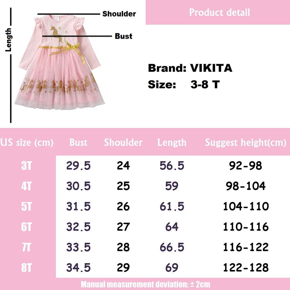 Glitter Unicorn Tutu Dresses Girl Toddler  Long Sleeve Christmas Birthday Party Dress