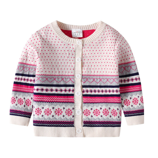 Winter Snow Printed Girl Toddler Cardigan Sweater Christmas Outwear Coat