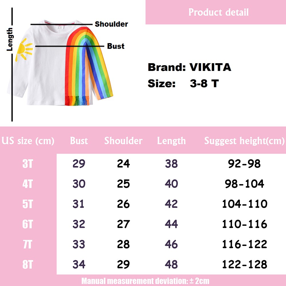 Sunshine Rainbow Pattern Girl Toddler Cotton Long Sleeve T-Shirt Tops