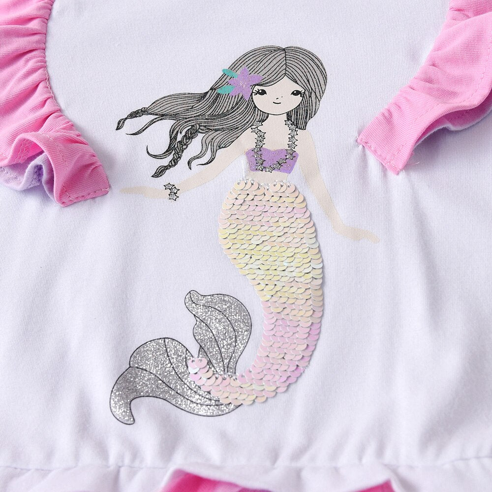 Cute Mermaid Sequined Irregular Tulle Girl Toddler Tutu Dress Long Sleeve Mesh Ball Gown Dess